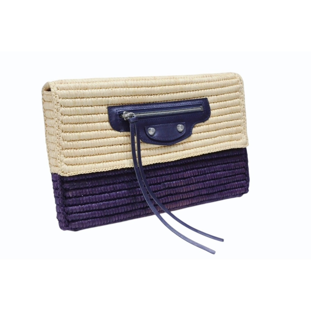 Balenciaga bag leather basket Tan clutch Beige raffia purple - Picture 3 of 8